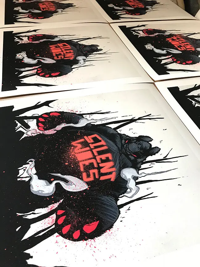Aaron Woes Martin "Angry Woebots" - Panda King 3 Nightmare Hand Stenciled Giclee Print 1