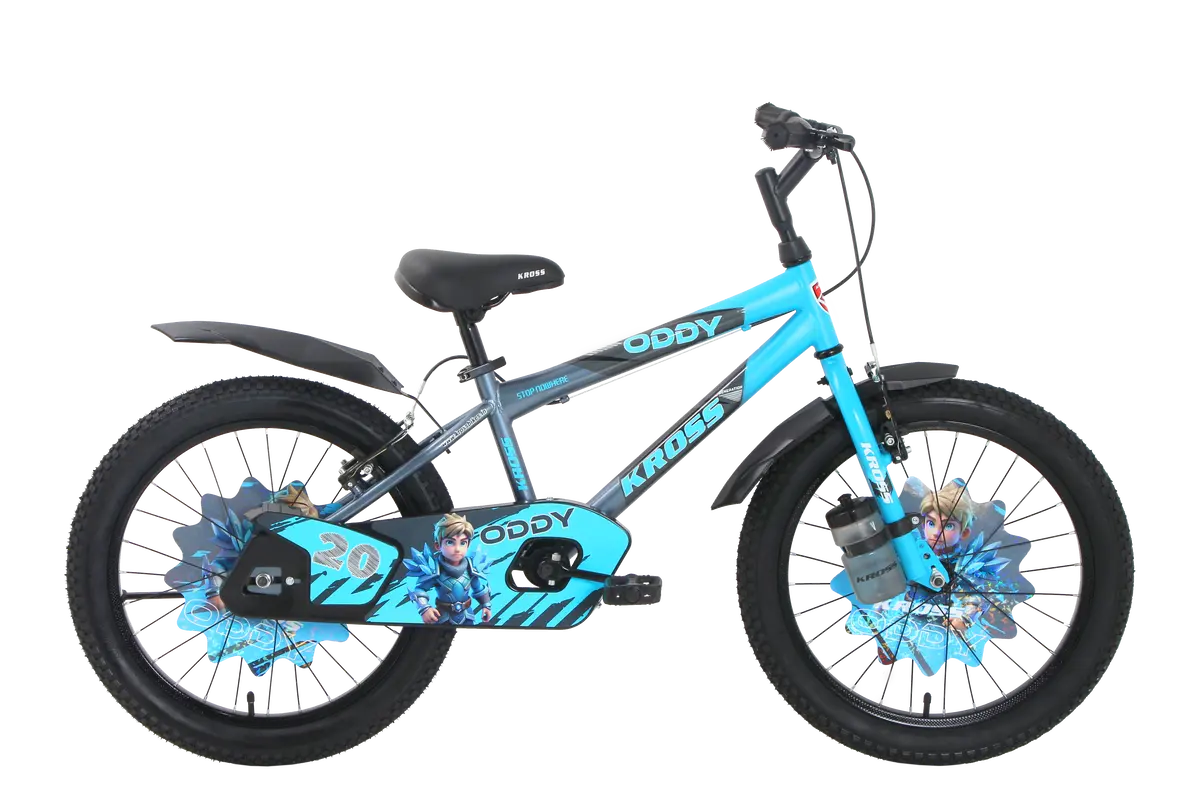 Kross Oddy 20T Kids Bicycle With Training Wheels, V-Brakes, Steel Frame, Blue/Grey 1