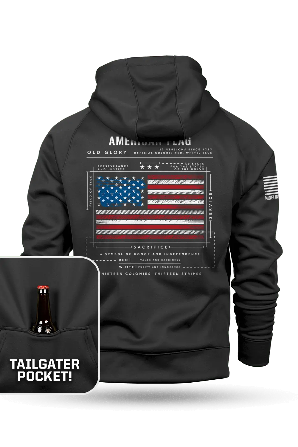 Patriotic Schematic American Flag Raglan Hoodie