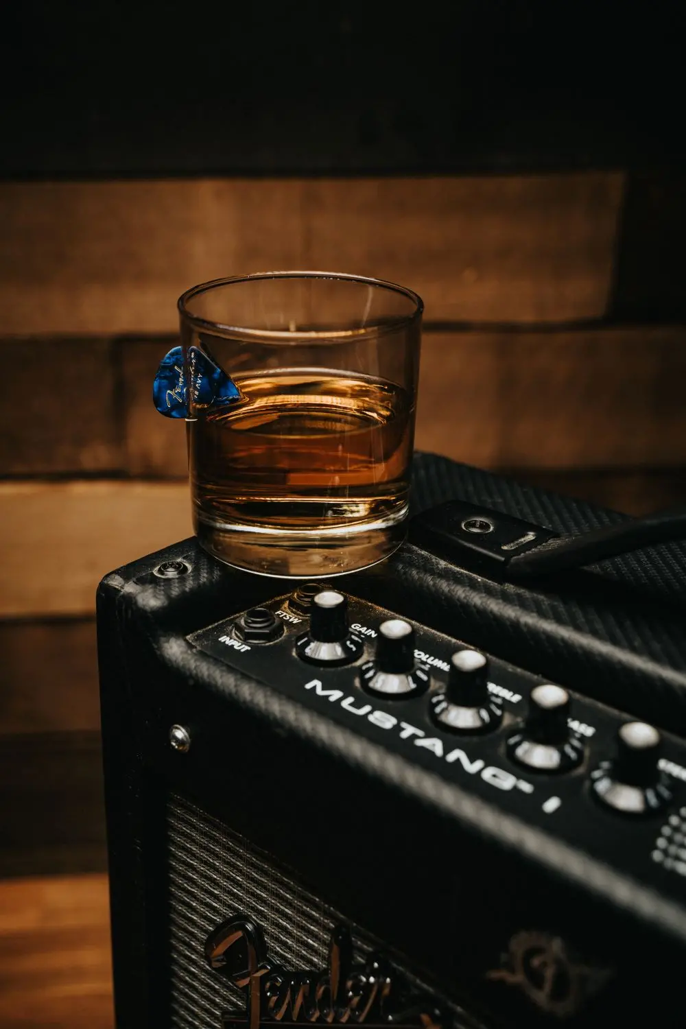 Embedded Guitar Pick American Made Whiskey Glass 1