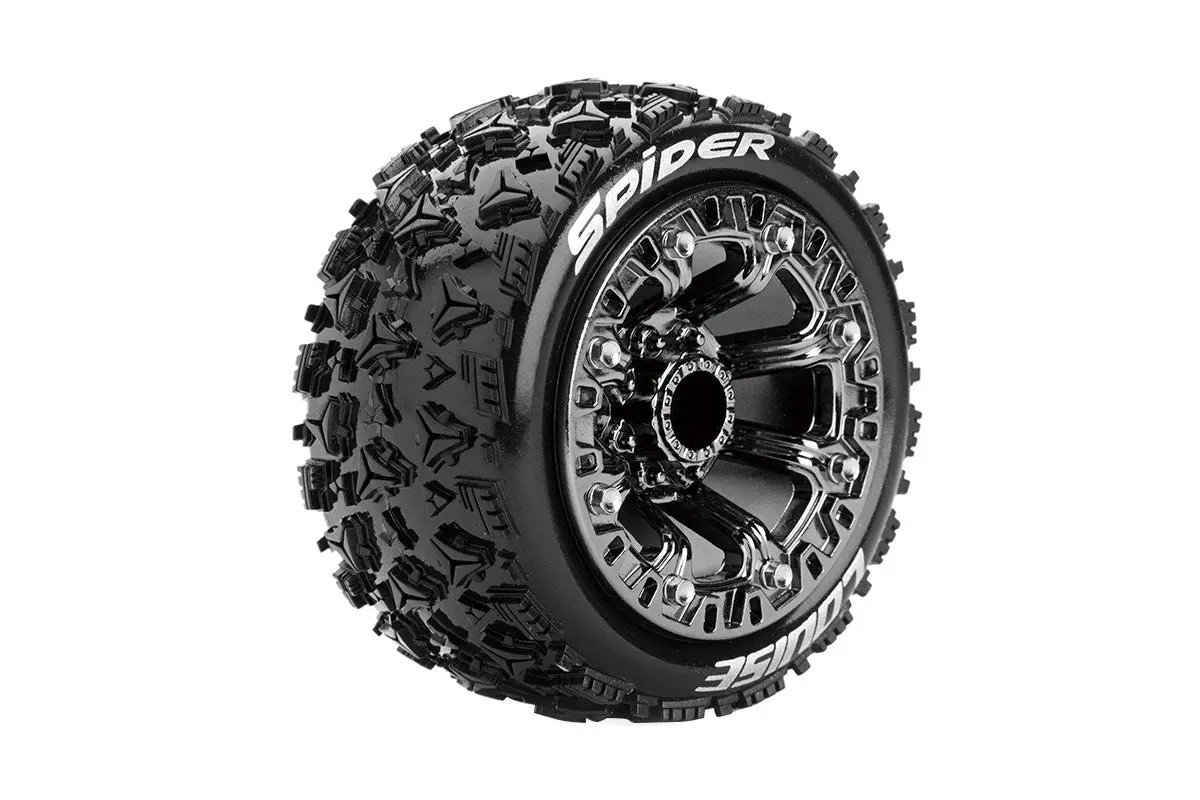 L-T3200sbc Louise Tires & Wheels 1/16 St-Spider  Front/Rear Soft Black Chrome Rim Hex 12Mm  (2) 1
