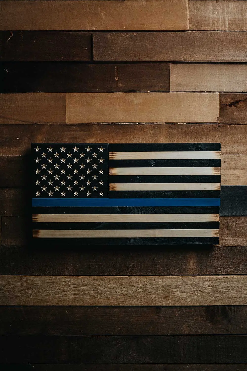 Flags Of Valor - Thin Blue Line American Flag Wood Wall Sign 1