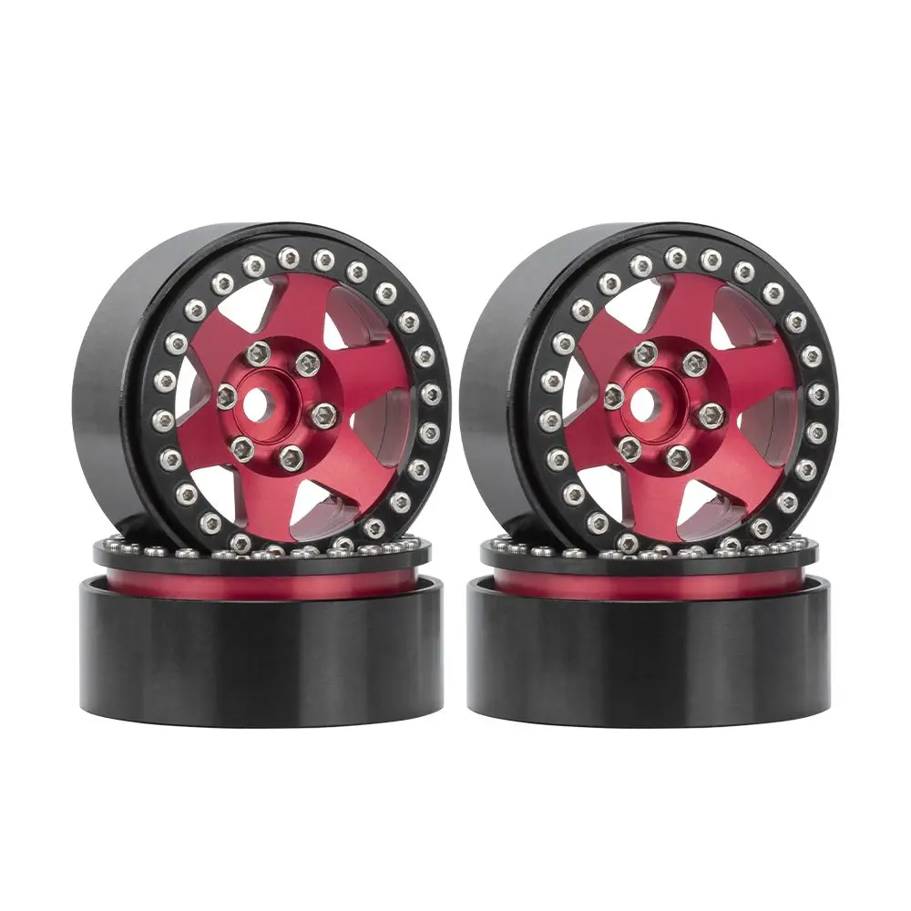 Hdtcw04001a Hobby Details 1.9"Aluminum Wheels-6 Star (4) Red With Black Ring 1