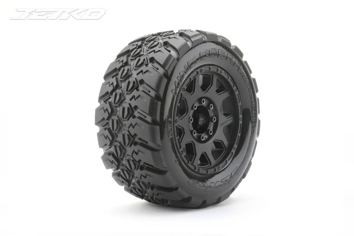 Jko1802cbmsgbb1  1/8 Mt 3.8 King Cobra Tires Mounted On Black Claw Rims, Medium Soft, Belted, 17Mm 0" Offset (2) 1