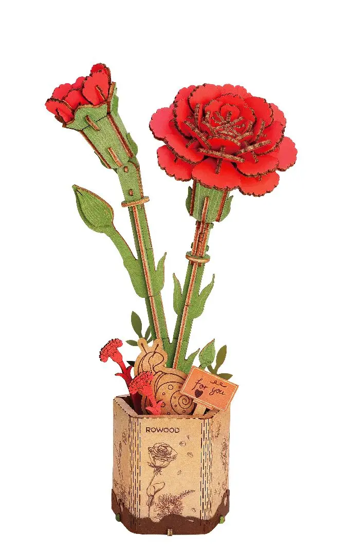 Roetw052 Rowood Diy Red Carnation 3D Wooden Puzzle 1