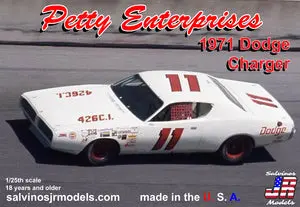 Sjmpedc1971da  1/24 Petty Enterprises 1971 Dodge Charger Flathood Plastic Model Car Kit 1