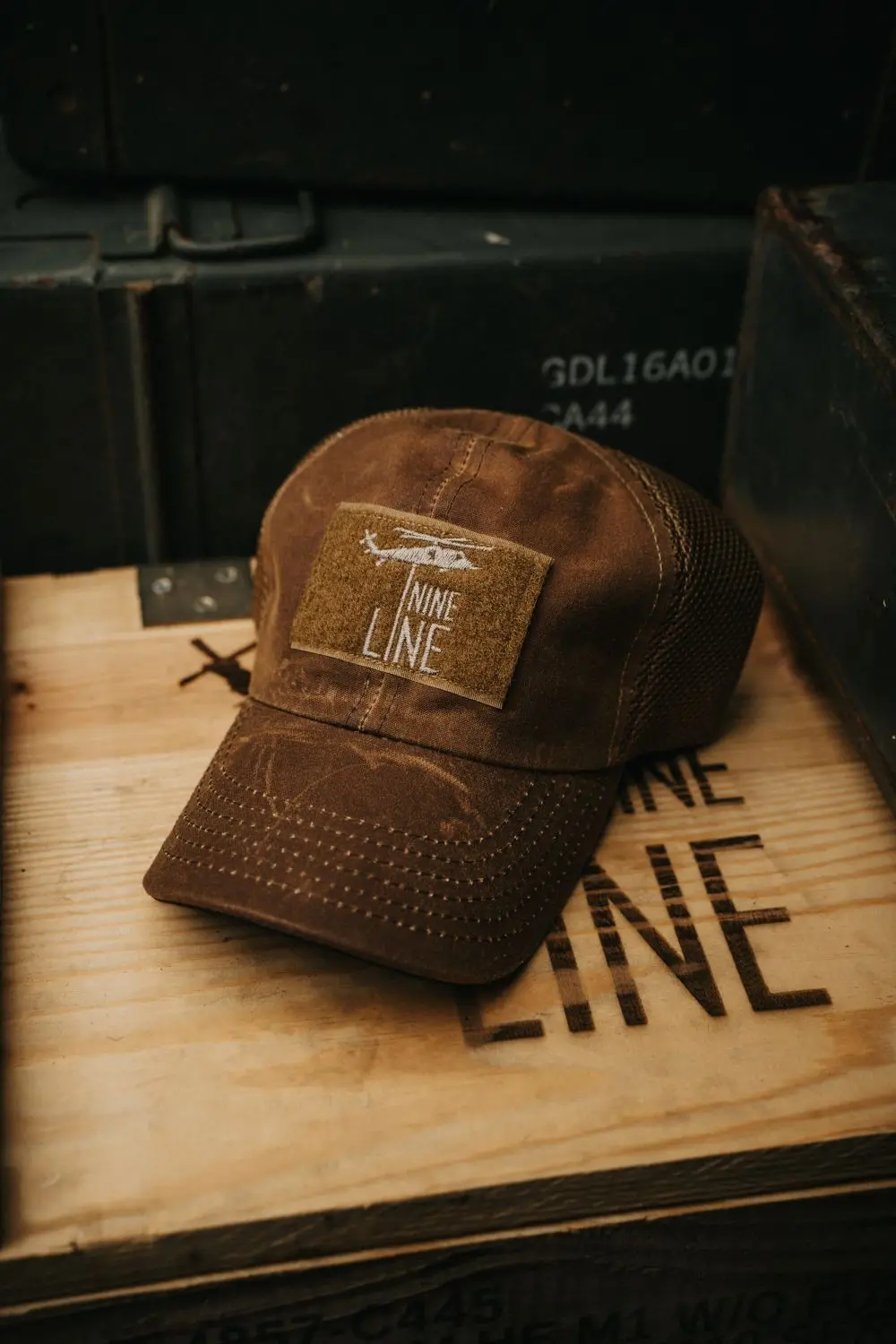 Tan American Made Mesh Back Hat With Dropline 1