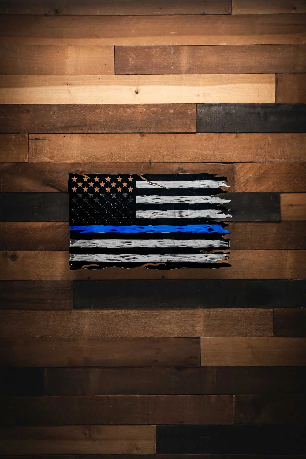 Tattered Thin Blue Line Flag - Molten Metal Wall Art 1