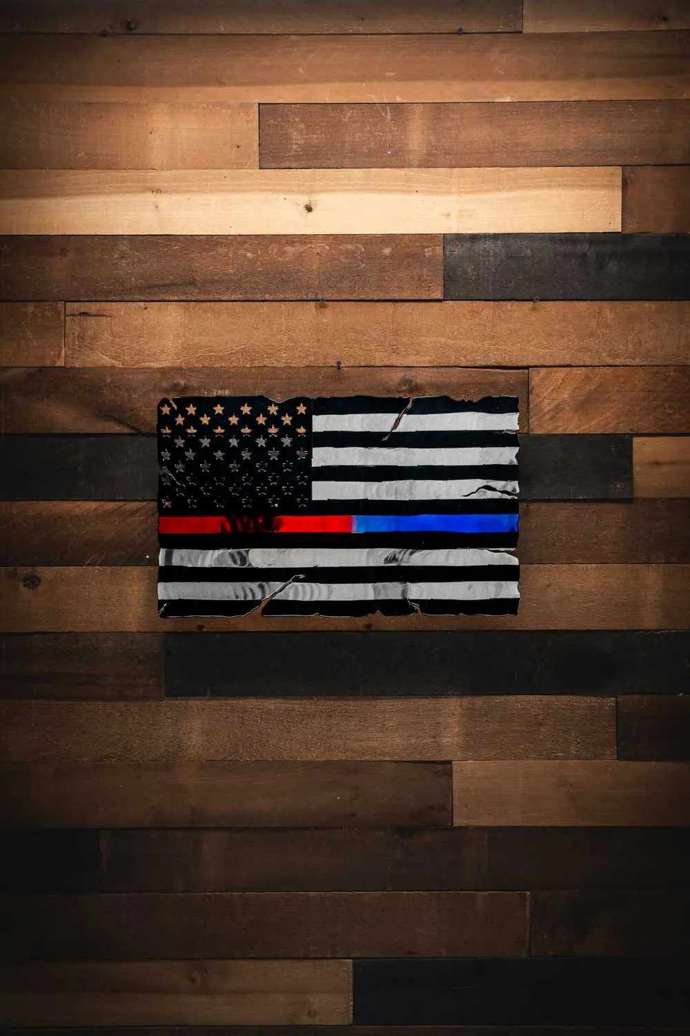 Thin Blue Line And Thin Red Line Flag - Molten Metal Wall Art 1
