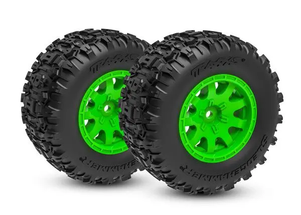 10771-Grn Traxxas Tires & Wheels, Assembled (Green Wheels)(Front)(2) 1