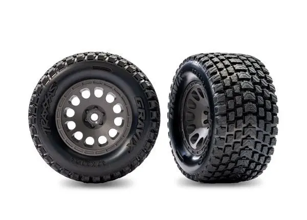 10775-Gray Traxxas Tires & Wheels Mini Xrt, Gray On Gravix Tire, Rear (2) 1