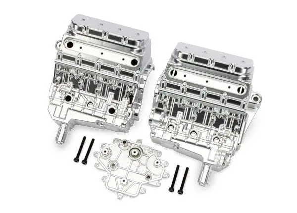 10981-Satin Traxxas Engine Block, Satin Chrome/ 3X25mm Cs (4) 1
