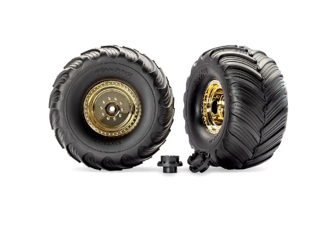 3663-Gold Traxxas Monster Truck Gold Wheels & Terra Groove Tires (2) 1