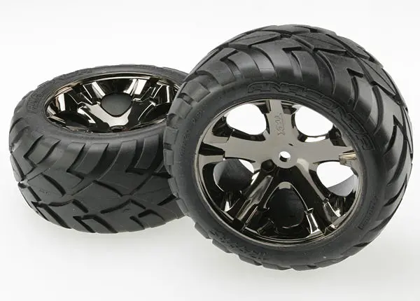 3773A Traxxas Anaconda Rear Tires W/All-Star Wheels (2) (Black Chrome) 1