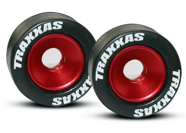 5186 Wheels, Aluminum (Red-Anodized) (2)/ 5X8mm Ball Bearings (4)/ Axles (2)/ Rubber Tires (2) 1