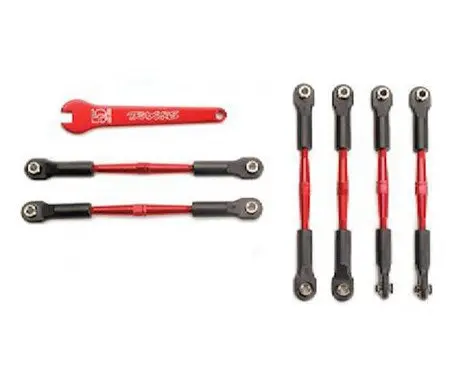 5539X Turnbuckles, Aluminum (Red-Anodized), Camber Links, 58Mm (4)/ Front Toe Links, 61Mm (2) (Assembled With Rod Ends And Hollow Balls)/ Aluminum 5Mm Wrench (Red-Anodized) 1