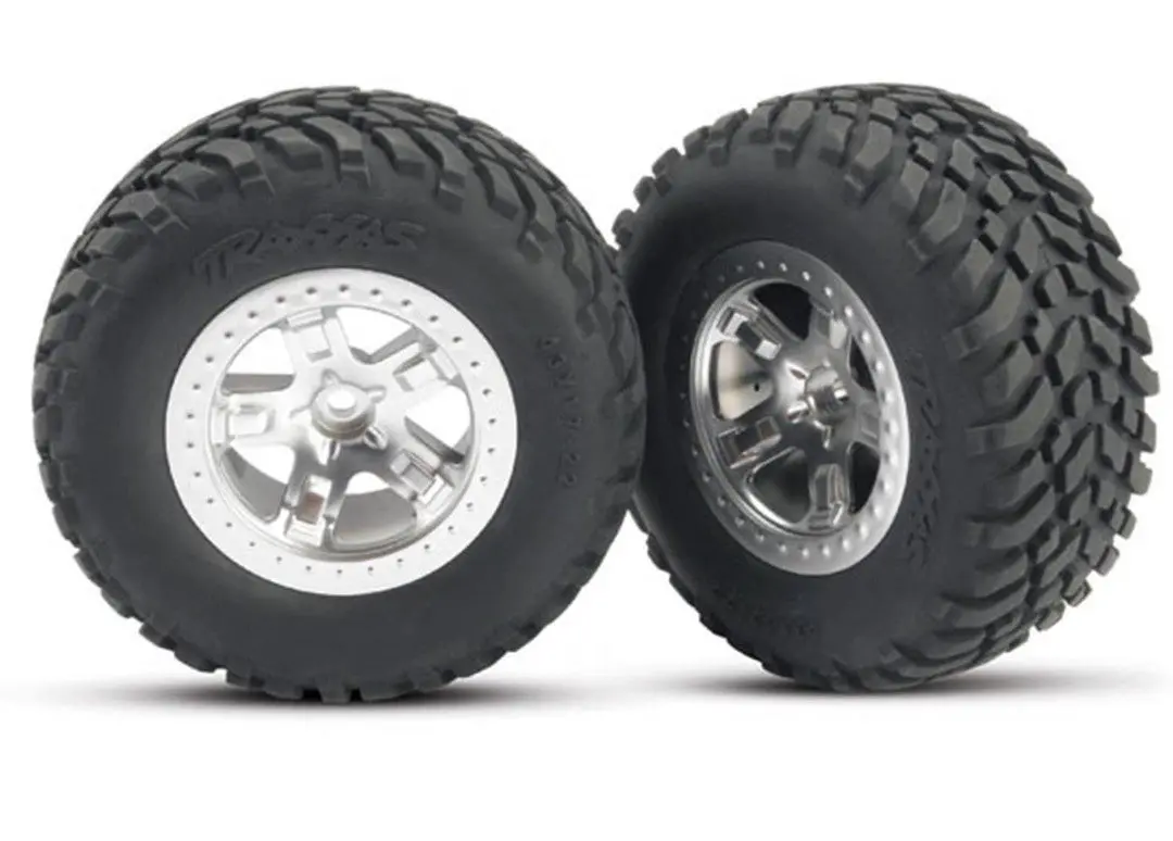 5875 Traxxas Tire & Wheels, Assembled, Glued.(Sct Satin Chrome, Bead) 1