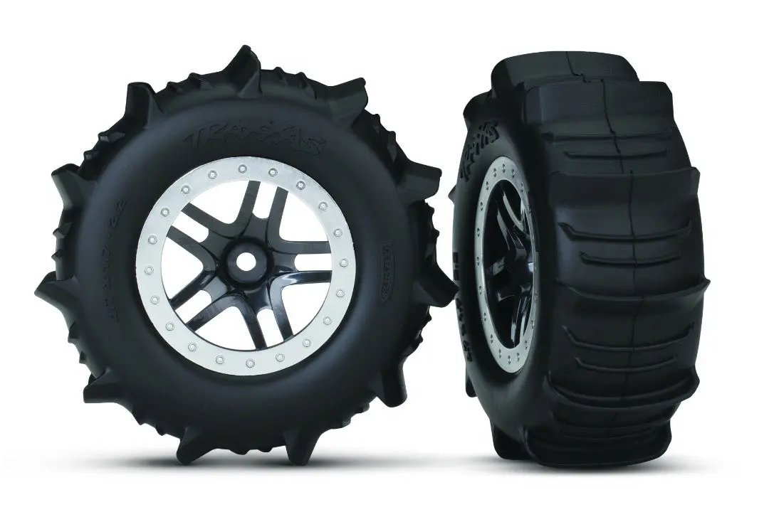 5891 Tires & Wheels, Assembled, Glued (Sct Split-Spoke Satin Chrome, Beadlock Style Wheels, Paddle Tires, Foam Inserts) (2) (4Wd Front/Rear, 2Wd Rear Only) (Tsm Rated) 1