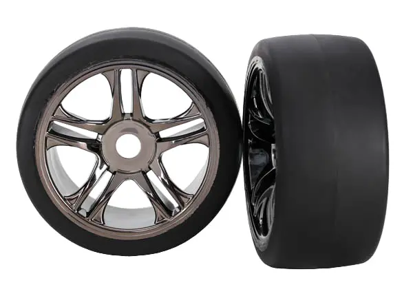 6477 Traxxas Rear Tire & Wheel Set (2) (Black Chrome) (S1) 1