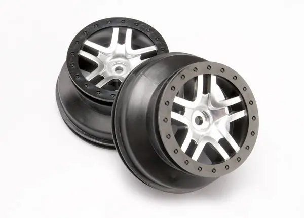 6872 Wheels, Sct Split-Spoke, Satin Chrome, Black Beadlock Style, Dual Profile (2.2" Outer, 3.0" Inner) (4Wd Front/Rear, 2Wd Rear Only) (2) 1