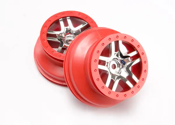 6872A Wheels, Sct Split-Spoke, Chrome, Red Beadlock Style, Dual Profile (2.2" Outer, 3.0" Inner) (4Wd Front/Rear, 2Wd Rear) (2) 1