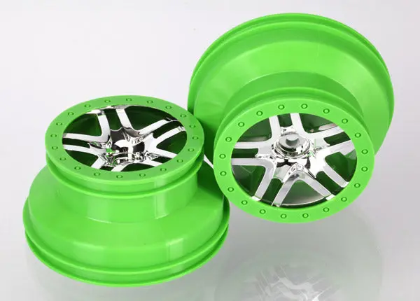 6872X Wheels, Sct Split-Spoke, Chrome, Green Beadlock Style, Dual Profile (2.2" Outer, 3.0" Inner) (4Wd Front/Rear, 2Wd Rear) (2) 1