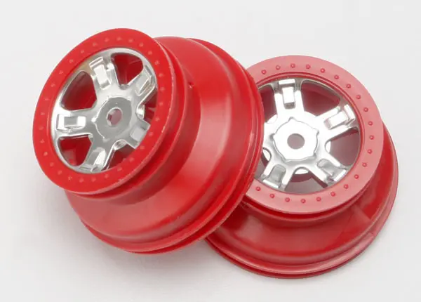 Tra7072a Traxxas Wheels, Sct Satin Chrome, Red Beadlock Style, Dual Profi 1