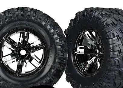 7772A Tires & Wheels, Assembled, Glued X-Maxx Black Chrome Wheels 1