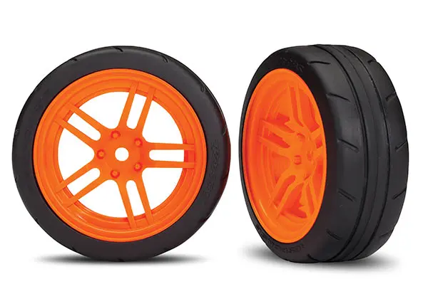 8373A Traxxas Tires And Wheels, Assembled, Glued (Split-Spoke Orange Wheels, 1.9" Response Tires) Vxl Rated (Front) 1