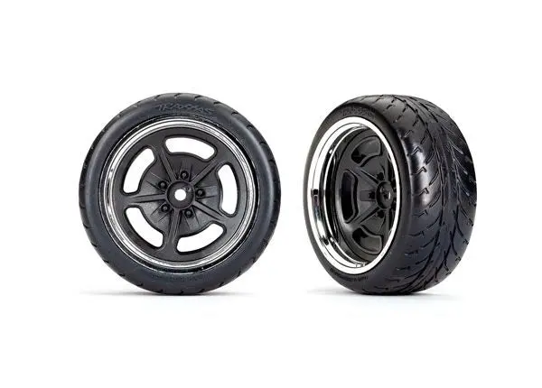9373 Traxxas Tires / Wheels, Assembled (Blk W/ Chrme Whls) (Wide, R) 9373 1