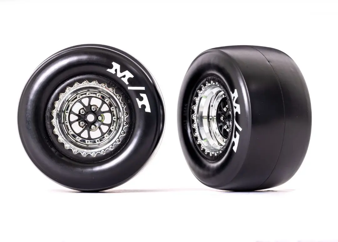 9476R Traxxas Tires & Wheels (Weld Chrome) M/T Drag Slicks (2) 9476R 1