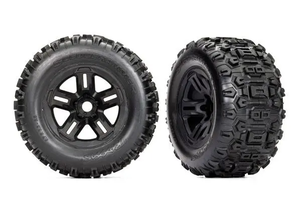 9672 Traxxas Tires And Wheels, Assembled, Glued 3.8" Black Wheels 9672 1