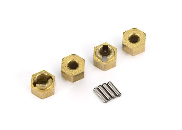 9750X Traxxas Wheel Hubs, 7Mm Hex (Brass) (4)/ Axle Pins (4) 1