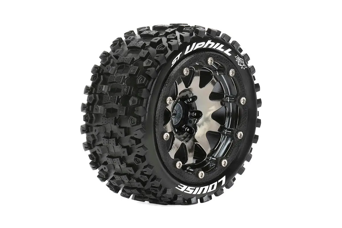 L-T3313sbc Louise Tires & Wheels Beadlock 2.8"  1/10 St-Uphill Soft Black Chrome 0 Offset Hex 12Mm Belted (Mft) (2) 1