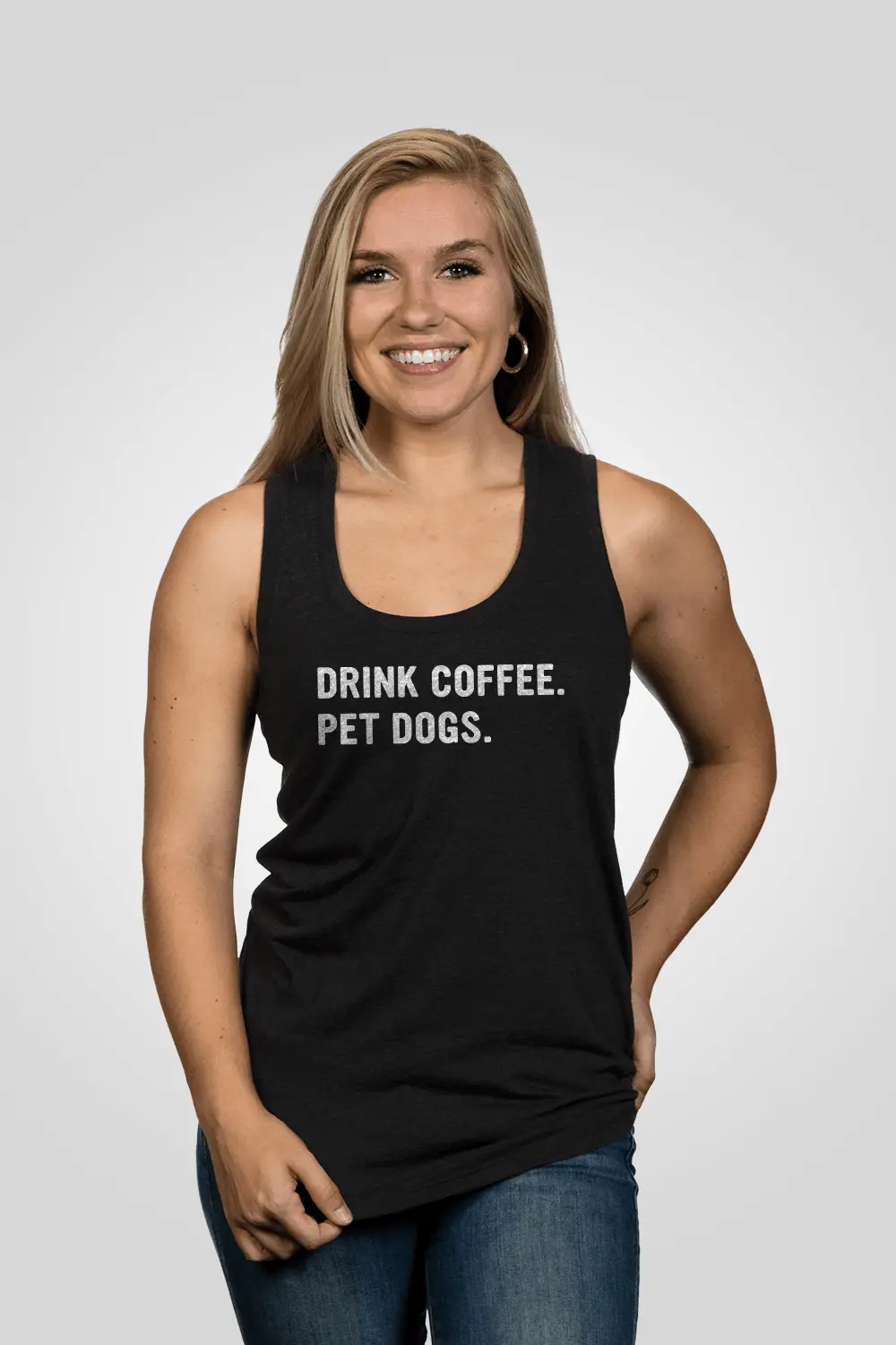 Women's Racerback Tank - Drink Coffee Pet Dogs 1