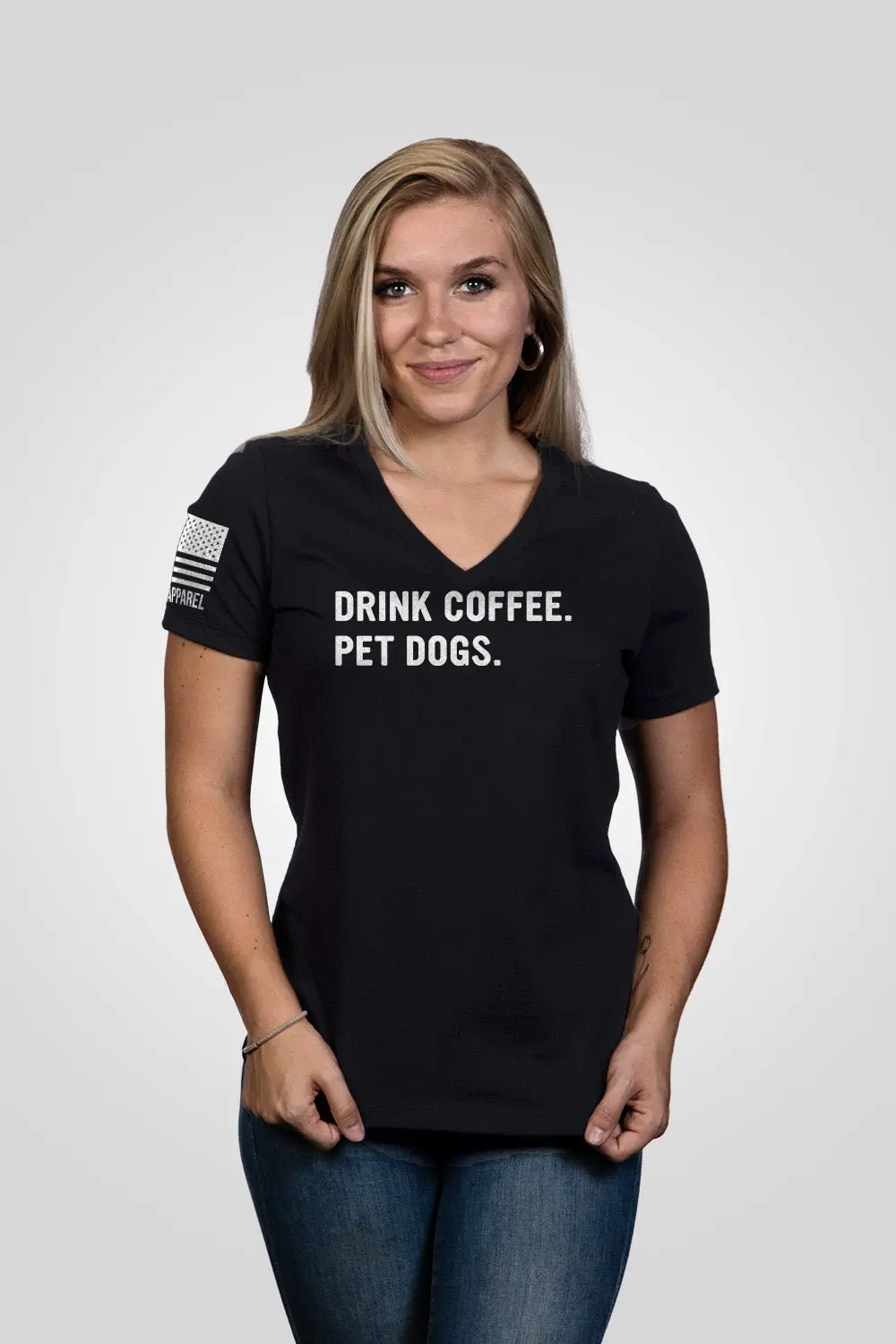Drink Coffee Pet Dogs - Women's Relaxed Fit V-Neck Shirt 1